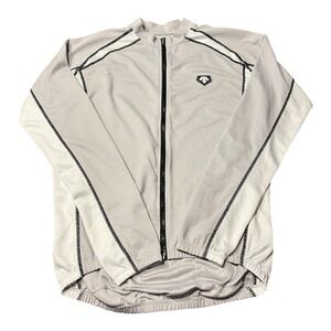 DESCENTE Women's Cycling Jersey L Grey White Full Zip Long Sleeve Pockets